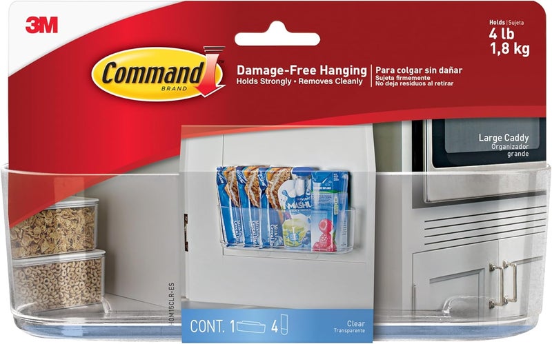 Command Large Caddy, Clear, with 4 Clear Indoor Strips, Organize Damage-Free - Image 1
